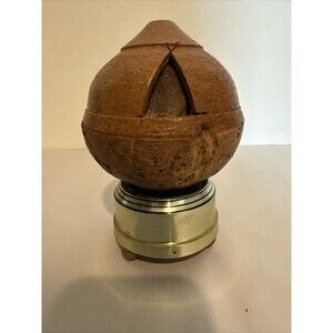 Vintage Carved Brazil Nut Pod Rattle Sculpture 1972 With Music Box Display